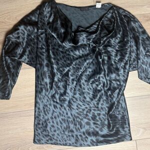 Vintage Levanté 100% Silk Black and Gray Animal Print Blouse Size S
